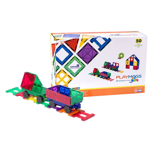Mágneses csempék 3D vonat Playmags 153 - 50 darabos készlet