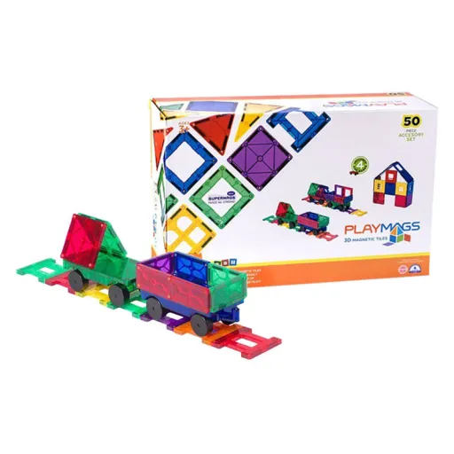 Mágneses csempék 3D vonat Playmags 153 - 50 darabos készlet