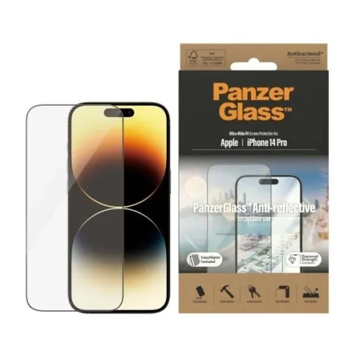 PanzerGlass Ultra-Wide Fit antibakteriális edzett üveg tükröződésgátló szűrővel és pozicionálóval iPhone 14 Pro üvegfólia