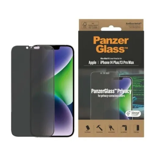 PanzerGlass Ultra-Wide Fit Tempered Glass Antibacterial Privacy üvegfólia iPhone 14 Plus/13 Pro Max