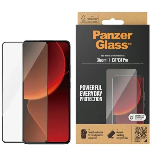 PanzerGlass Ultra-Wide Fit Antibakteriális Edzett Üveg Xiaomi 13T / 13T Pro - fekete kerettel üvegfólia