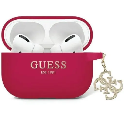 Guess GUAP2LECG4M tok AirPods Pro 2 tartóhoz lila/magenta Liquid Silicone Glitter Triangle Charm