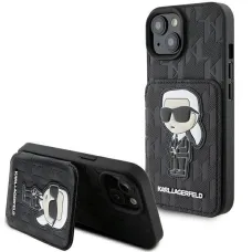 Karl Lagerfeld Saffiano Cardslots és Állvány Monogram Ikonik Patch tok iPhone 15 - fekete