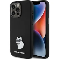 Karl Lagerfeld Szilikon Choupette Metal Pin tok iPhone 15 Pro - fekete