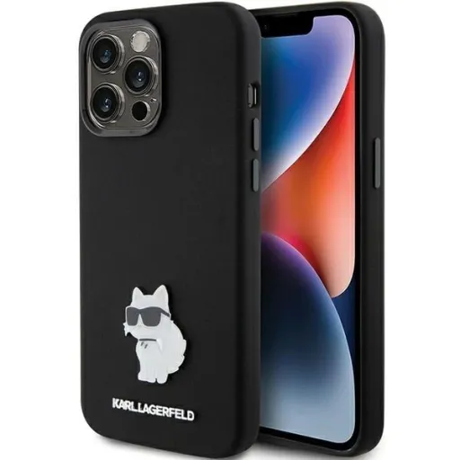 Karl Lagerfeld Szilikon Choupette Metal Pin tok iPhone 15 Pro - fekete