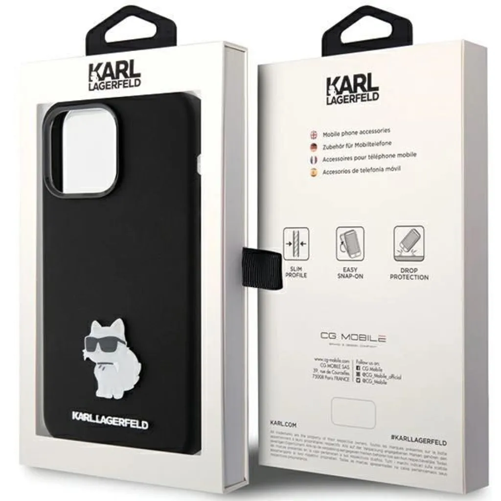  iPhone 15 Pro fekete Karl Lagerfeld Szilikon Choupette Metal Pin tok - 8