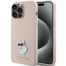 Karl Lagerfeld Szilikon Choupette Metal Pin tok iPhone 15 Pro - rózsaszín