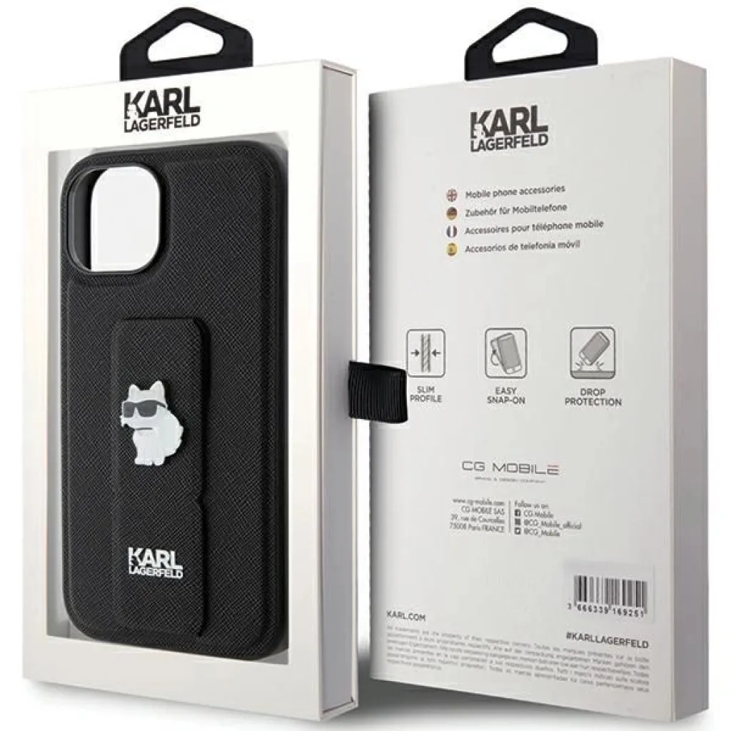  iPhone 15 Plus / 14 Plus Fekete Karl Lagerfeld Gripstand Saffiano Choupette Pins tok - 8