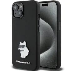 Karl Lagerfeld Silicone Choupette Metal Pin tok iPhone 15 Plus / 14 Plus - fekete