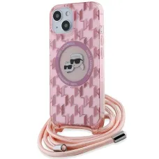 Karl Lagerfeld IML Crossbody Monogram Karl & Choupette Head MagSafe tok iPhone 15 - rózsaszín