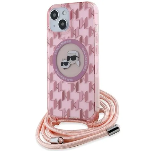 Karl Lagerfeld IML Crossbody Monogram Karl & Choupette Head MagSafe tok iPhone 15 - rózsaszín