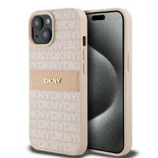 Original Case DKNY hardcase bőr Mono Stripe & Metal Logo DKHCP15SPRTHSLP tok iPhone 15 rózsaszín