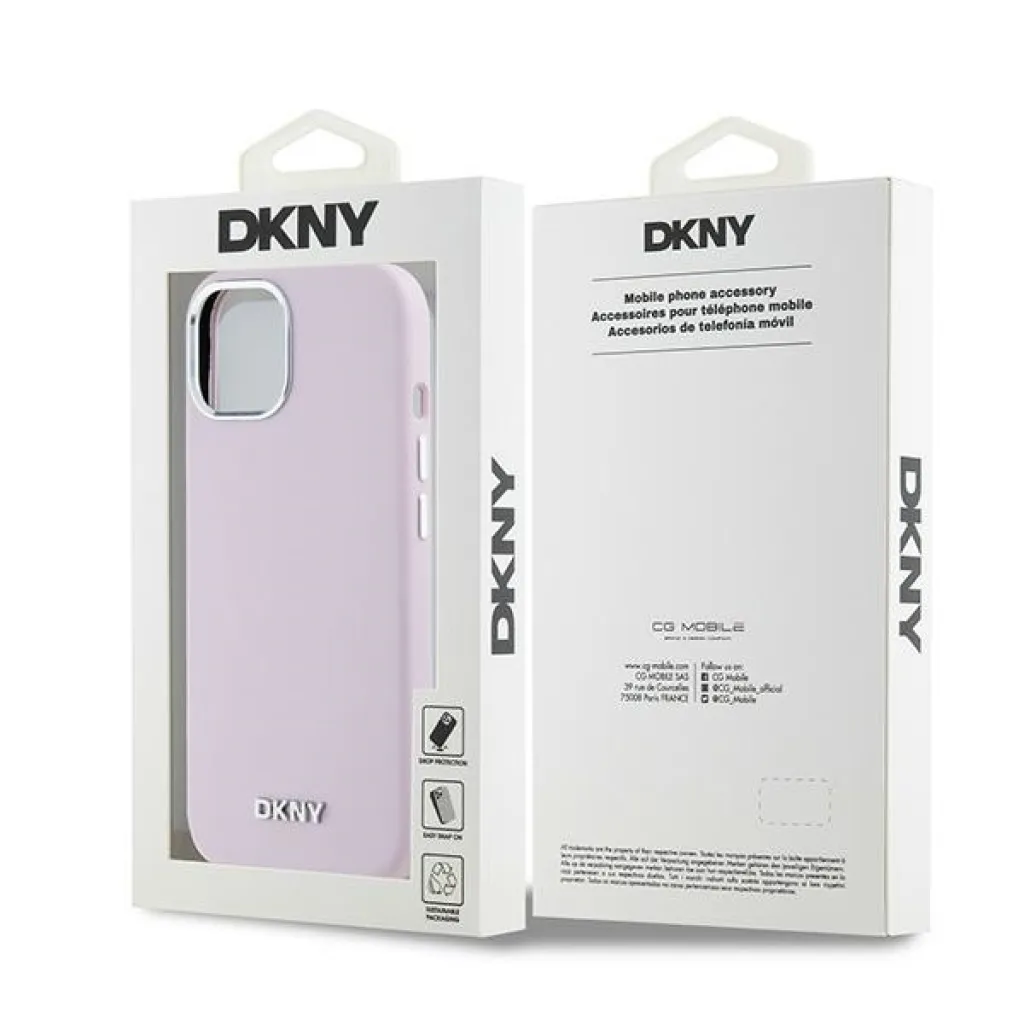  iPhone 14 rózsaszín Eredeti DKNY kemény tok Liquid Silicone Kis Fém Logó MagSafe DKHMP14SSMCHLP tok - 8