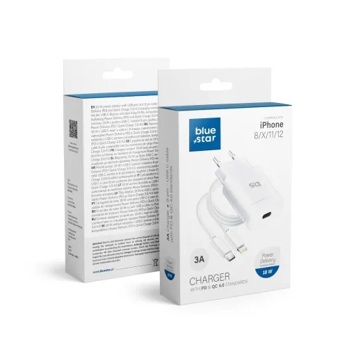 BLUE STAR hálózati töltő Type C + kábel Type C to Lightning PD QC4.0 3A 18W TFK-TC-1099C fehér
