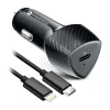 FORCELL F-ENERGY Carbon CC50-1C autós töltő Type C + Type C - Lightning kábel PD 3A 20W fekete - 0. kép