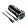 BLUE STAR autós töltő 3A 30W Type C + USB A + kábel Type C to Type C PD QC3.0 AFC PPS fekete - 0. kép