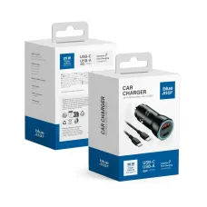 BLUE STAR autós töltő 3A 30W Type C + USB A + kábel Type C to Type C PD QC3.0 AFC PPS fekete