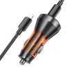 HOCO autós töltő 2 x Type C digitális kijelzővel + Type C to Lightning kábel PD QC3.0 3A 60W átlátszó narancs - 0. kép