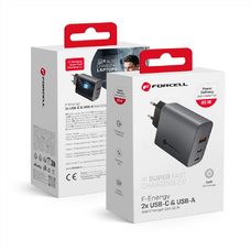 FORCELL F-ENERGY GaN VT-42B cestovná nabíjačka 2 x Type C + USB A PD QC4.0 4A 65W sivá