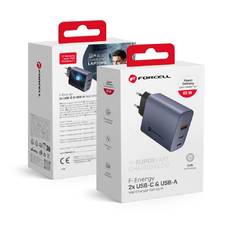 FORCELL F-ENERGY GaN VT-42B utazó töltő 2 x Type C + USB A PD QC4.0 4A 65W szürke