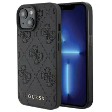 Guess Leather 4G Stamped tok iPhone 15 - fekete