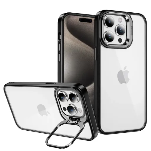 Tel Protect Kickstand tok + kameraüveg iPhone 15 Pro Max fekete