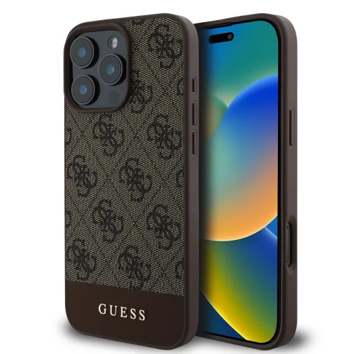 Guess PU 4G Stripe tok iPhone 16 Pro Max-hoz Barna