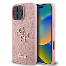 Guess PU Fixed Glitter 4G Metal Logo tok iPhone 16 Pro Max Pink