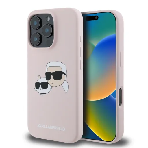 Karl Lagerfeld Liquid Silicone Double Heads MagSafe tok iPhone 16 Pro Max Pink