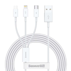 Baseus CAMLTYS-02 Superior Gyors Töltő- és Adatkábel 3in1 USB-C, Lightning, MicroUSB 1.5m Fehér