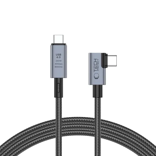 Tech-Protect UltraBoost Max L USB-C 4.0 (egyenes) / USB-C 4.0 (szögletes) PD kábel 240W 8K 40Gbps 1.5m - szürke