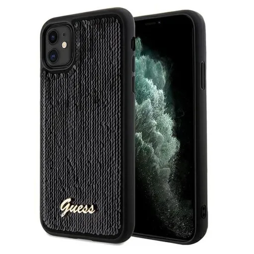 GUESS tok IPHONE 11 GUHCN61PSFDGSK (Sequin Script Metal) fekete tok