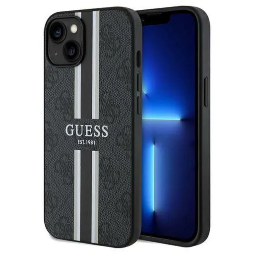 GUESS tok IPHONE 15-höz kompatibilis MagSafe funkcióval GUHMP15SP4RPSK (4G Printed Stripes) fekete