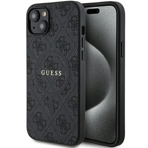 GUESS tok IPHONE 15 Plus kompatibilis MagSafe GUHMP15MG4GFRK (4G Ring klasszikus logó) fekete