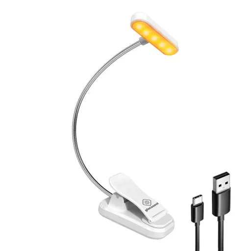 Glocusent ET-Head csíptetős olvasólámpa, USB-C 650mAh időzítővel (Fehér)