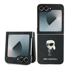 Original Case KARL LAGERFELD Saffiano Monogram Ikonik Pin KLHCZF6SAPKINPK Samsung Galaxy Z Flip 6 tok fekete