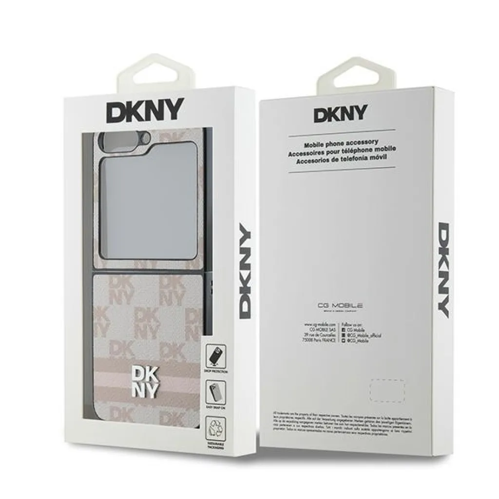  Samsung Galaxy Z Flip 6 rózsaszín DKNY Eredeti Chequered Minta Nyomtatott Csíkok DKHCZF6PCPTSSP tok - 8