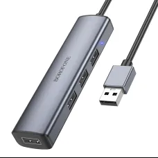 Borofone Adapter DH12 Fliptok 4 az 1-ben - USB 4xUSB 2.0 - 1,2 méter szürke