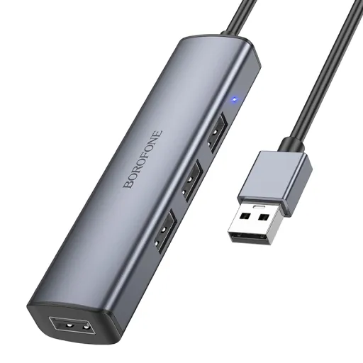 Borofone Adapter DH12 Fliptok 4 az 1-ben - USB 4xUSB 2.0 - 1,2 méter szürke