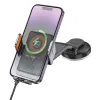 HOCO vezeték nélküli töltéssel rendelkező autós telefontartó szélvédőre / középkonzolra 15W HW8 fekete - 1. kép