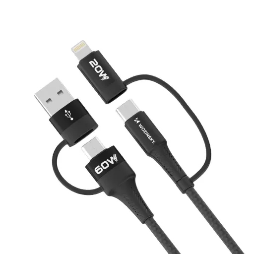 Wozinsky WNBAA 4 az 1-ben kábel 2x USB-C 1x USB-A 1x Lightning 60W 1 m - fekete