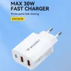 Wozinsky CWCUCW 30W USB-C / 2 x USB-A hálózati töltő - fehér - 4. kép