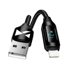 USB-A Kábel - Lightning Wozinsky WUALC1 LED Kijelzővel 2.4A 1m - Fekete