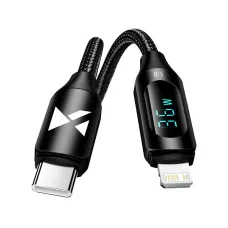 Wozinsky WUCLC2 Lightning - USB-C 36W 480Mb/s kábel 2m kijelzővel - fekete