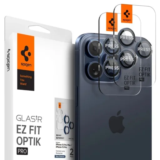 Spigen Optik.tR EZ Fit Kamera Védő az iPhone 14 Pro / Pro Max / 15 Pro / Pro Max készülékekhez - Titán Kék 2 db, üvegfólia