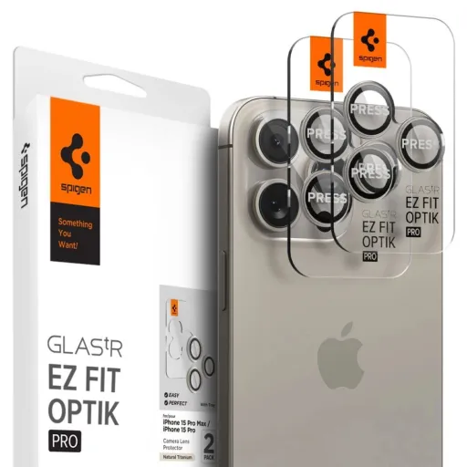 Spigen Optik.tR EZ Fit Kamera Protector iPhone 14 Pro / Pro Max / 15 Pro / Pro Max - természetes titán 2 db üvegfólia