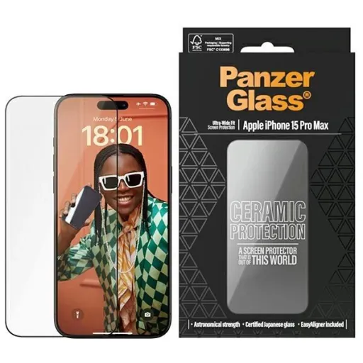 PanzerGlass Ceramic Protection kerámia üvegfólia iPhone 15 Pro Max pozicionálóval