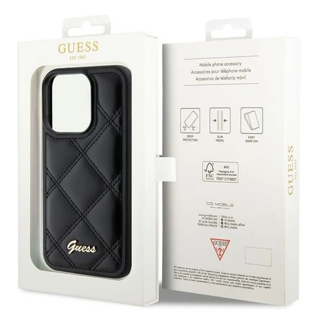 GUESS tok iPhone 15 Pro GUHCP15LPSQSQSK (Quilted Metal Logo) fekete - 8