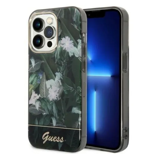 GUESS tok iPhone 14 Pro GUHCP14LHGJGHA (jungle kollekció) zöld