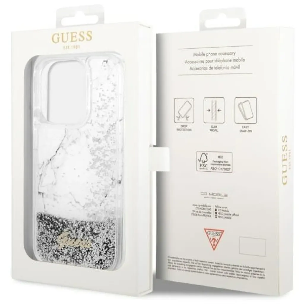 GUESS tok IPHONE 14 Pro GUHCP14LLCSGSGH (Liquid Glitter Marble) fehér - 8